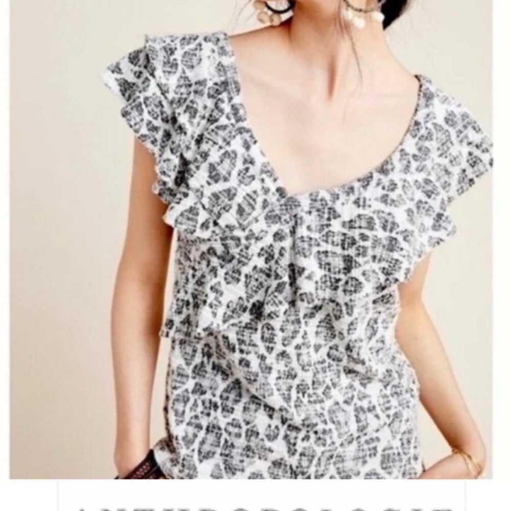 Anthropologie Dolan Leopard Ruffle Top, size large